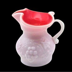 Vintage Kanawha White Milk Glass Red Cased Embossed Grapevine Creamer MCM